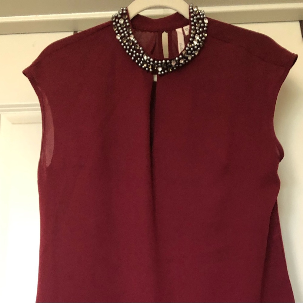 Nordstrom, Burgundy Top With Beaded Collar